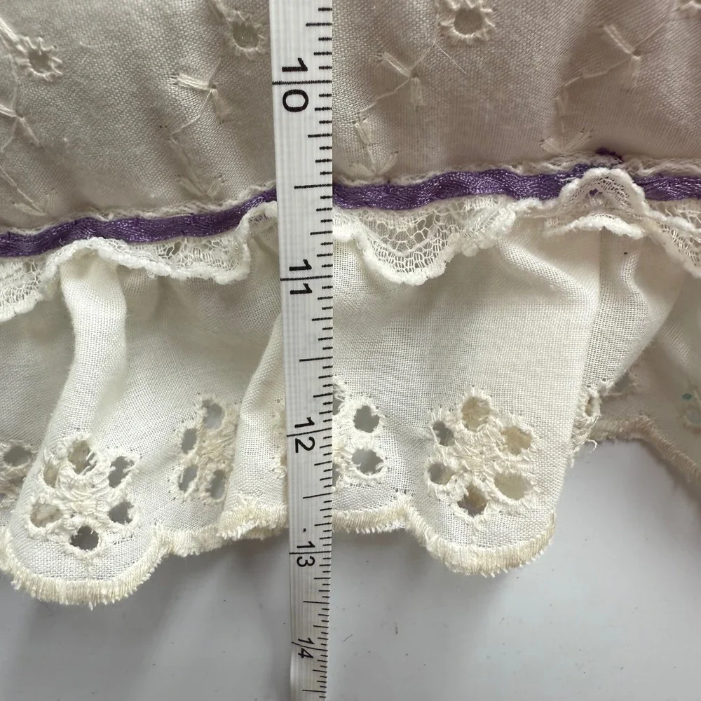 Vintage Handmade Embroidered Lace Pillows Cottagecore Purple Floral‎ Set